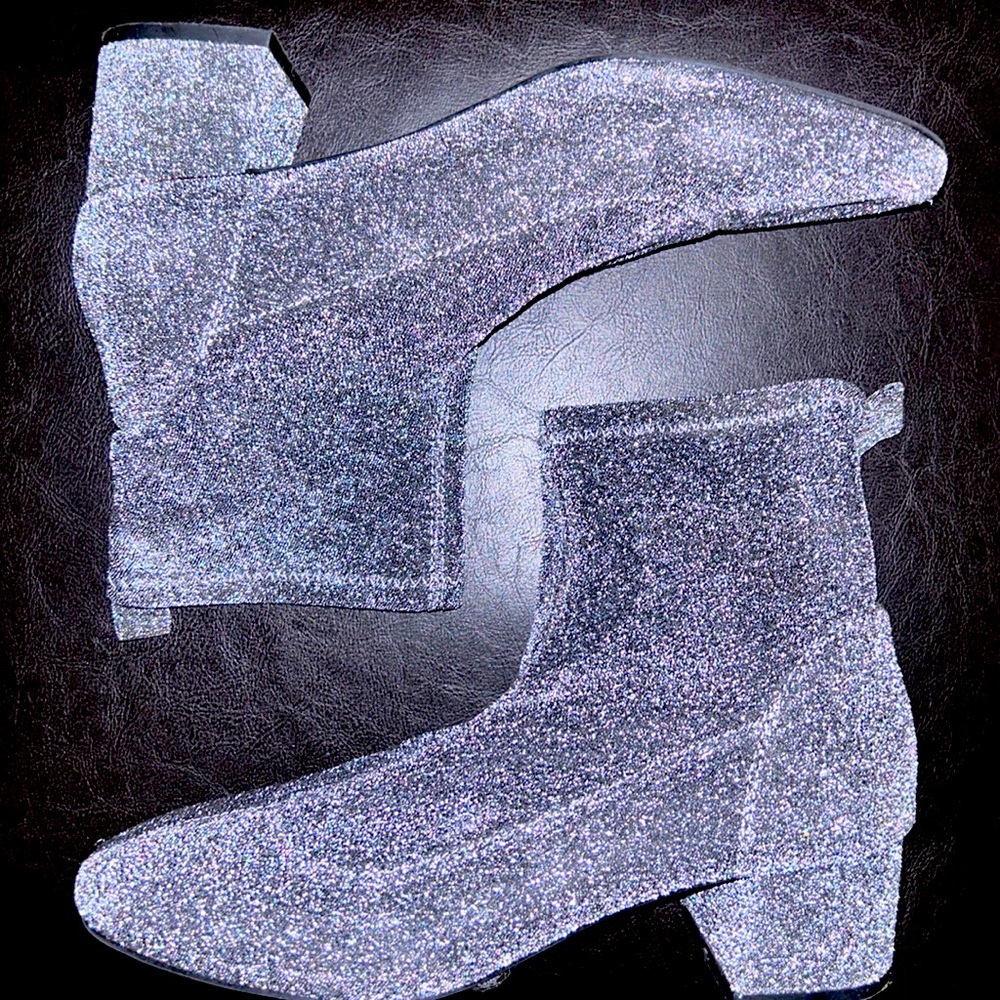 Forever21 style silver sparkle low heels